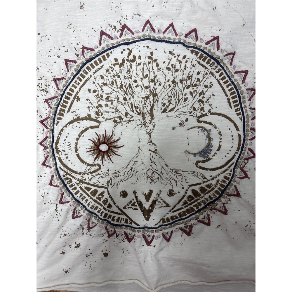 Kyla Seo Comfort Boho Embroidered Tree Of Life Graphic T Shirt - Size XL - Picture 5 of 9
